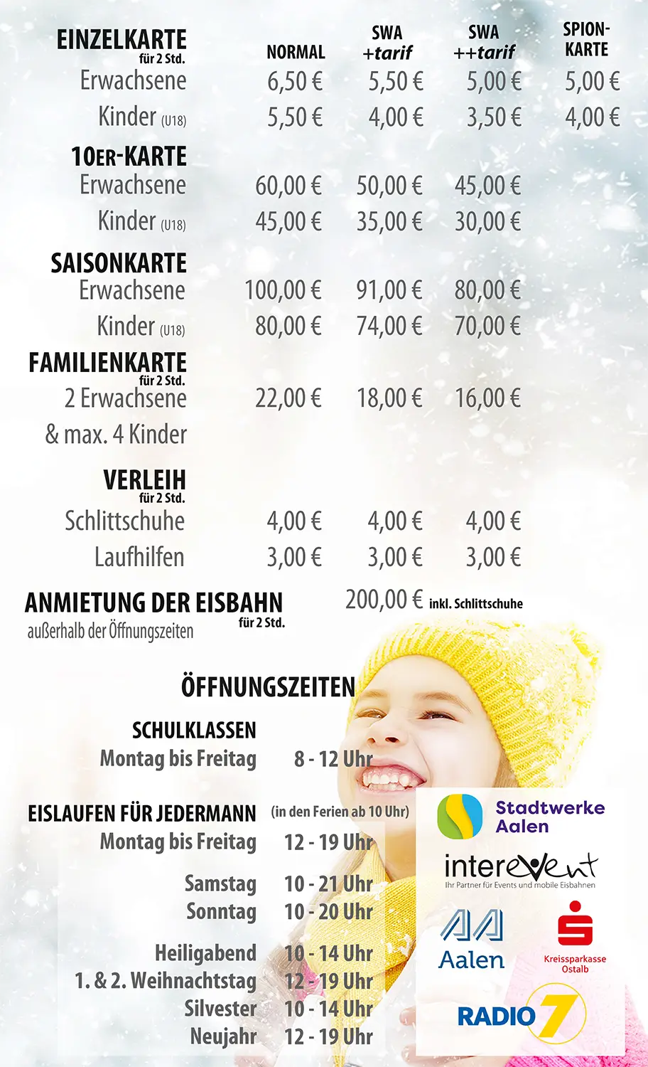 Preise und Öffnungszeiten